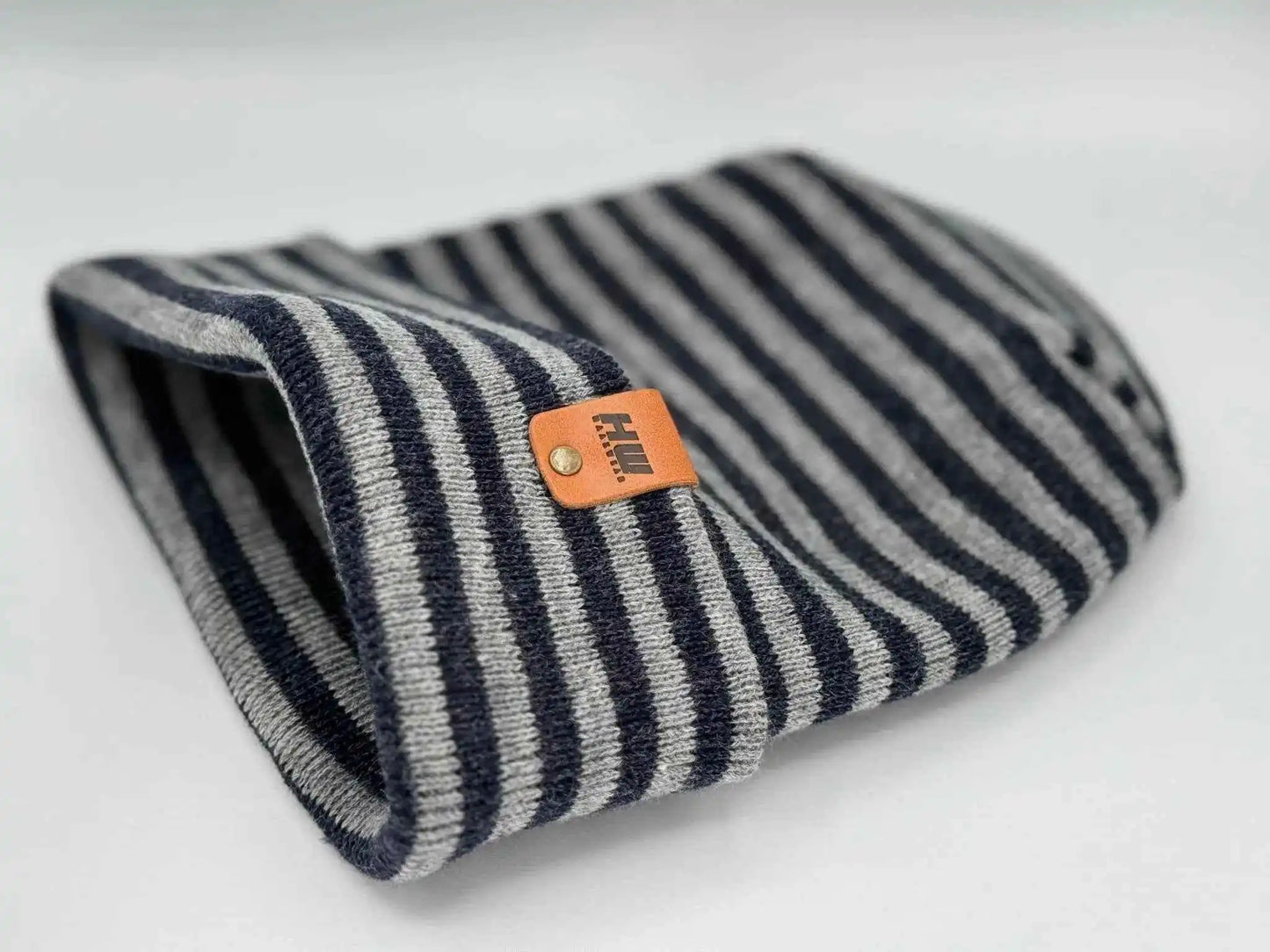 Patented H Stitch RoRo Cuffed Beanie, Gray and Denim Blue