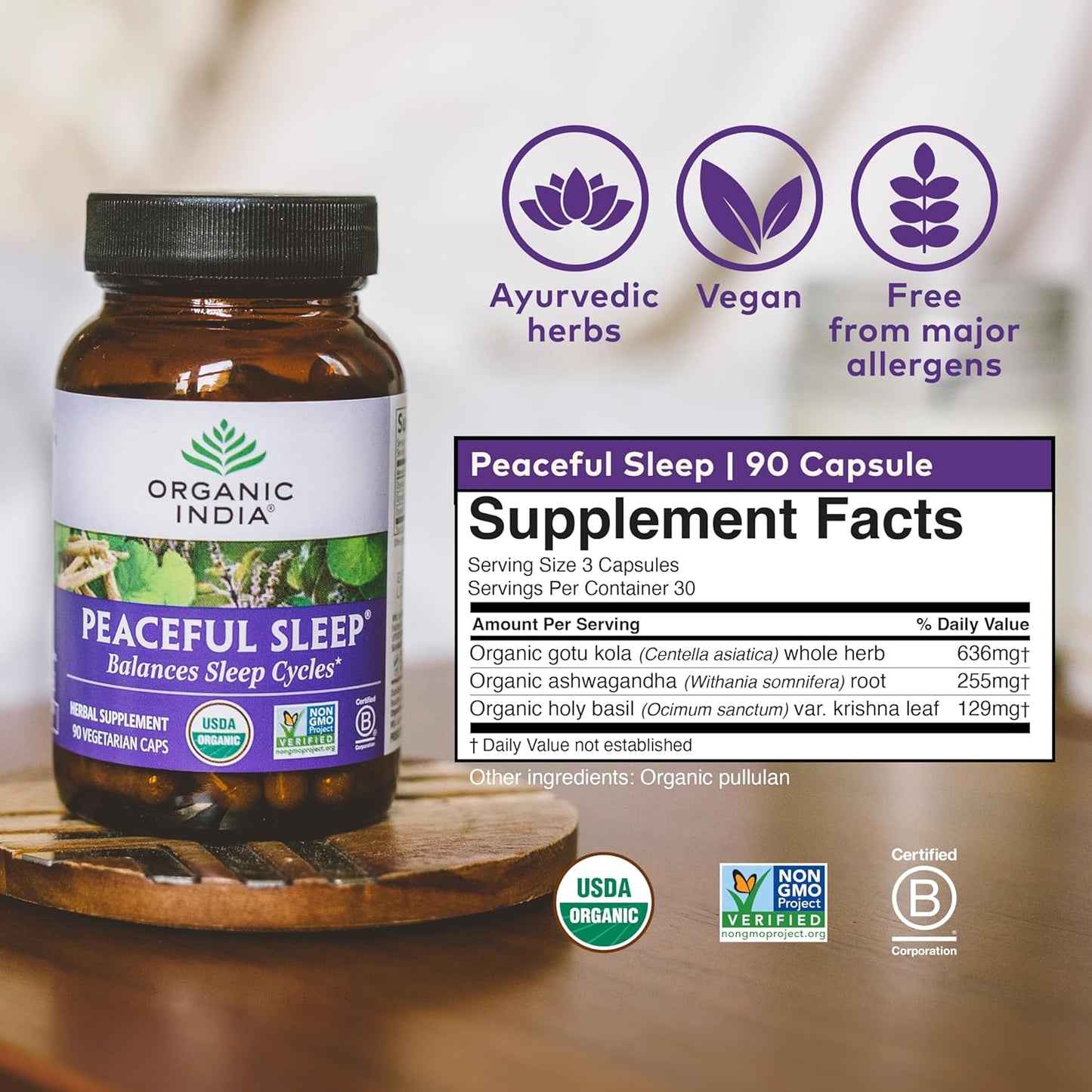 Organic India Peaceful Sleep Supplement, 90 Capsules
