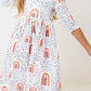 Peach Rainbow 3/4 Sleeve Pocket Twirl Dress