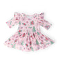 Pink Christmas 3/4 Sleeve Twirl Flutter Bodysuit