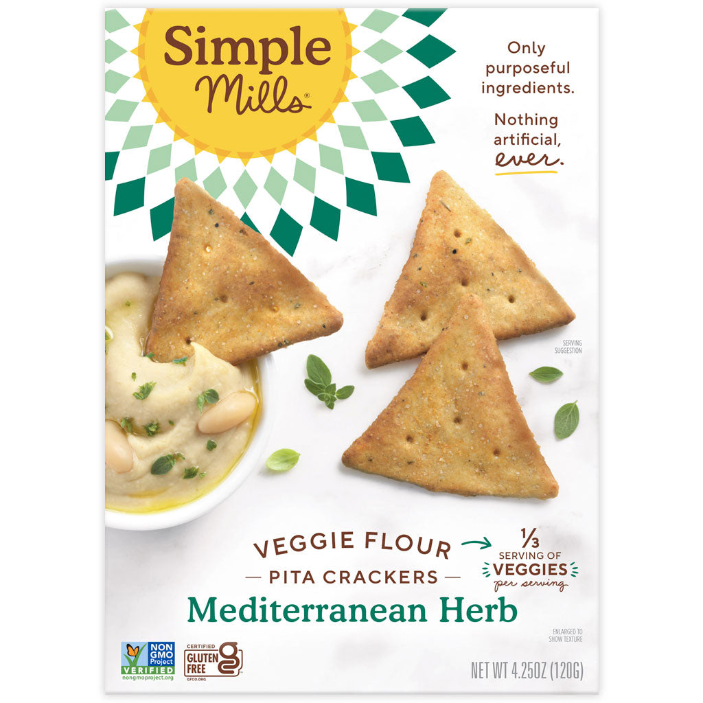 Simple Mills Mediterranean Herb Pita Crackers, Grain-Free, Gluten-Free, Case of 6 (4.25 oz)