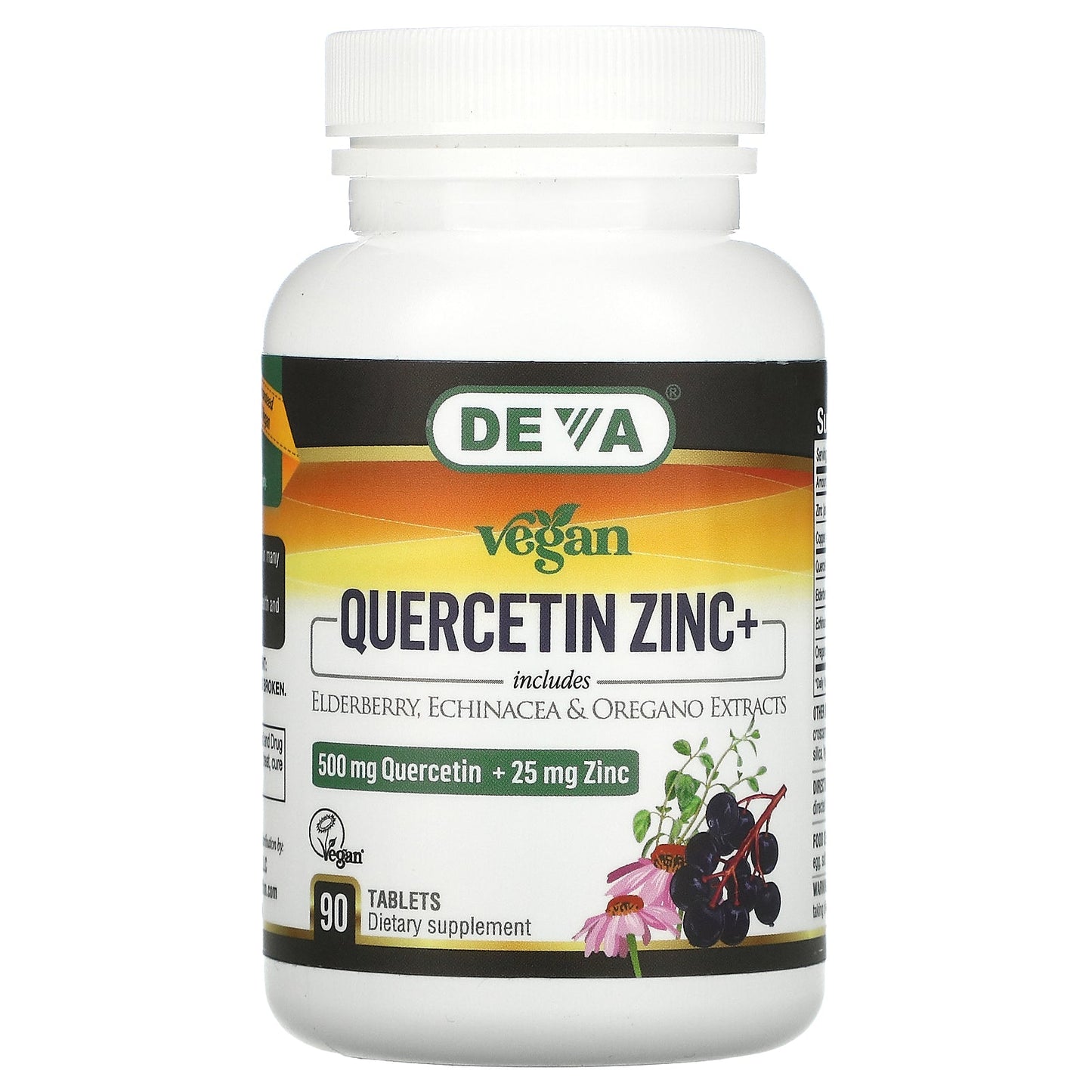 Deva Vegan Quercetin 500mg with Zinc and Elderberry, 90 Tablets