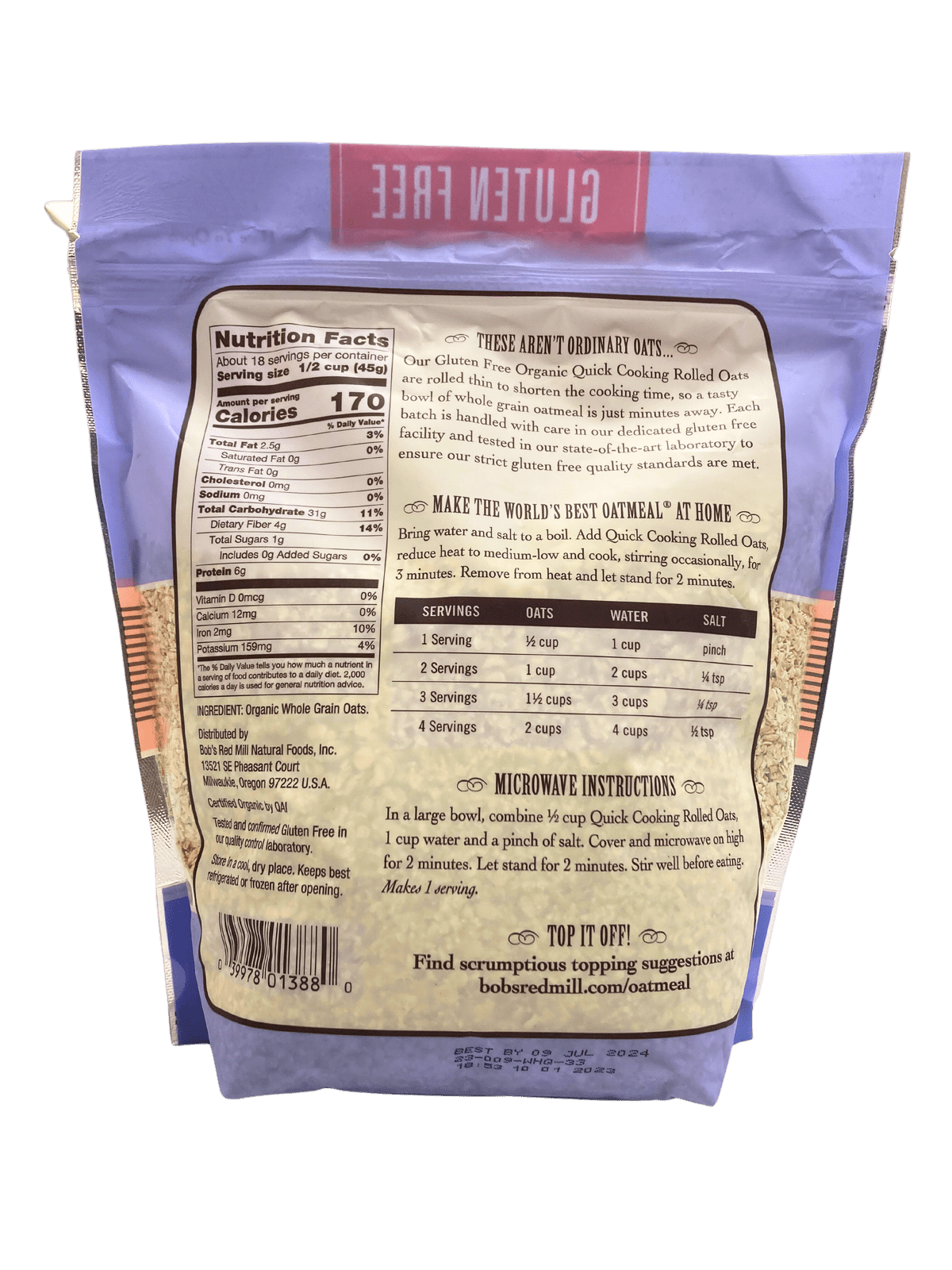 Oats, Quick Rolled, Organic, Gluten-Free, Bob's Red Mill