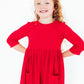 Red 3/4 Sleeve Pocket Twirl Dress