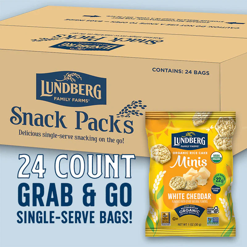 Lundberg Family Farms Mini White Cheddar Rice Cakes, 1 oz, Pack of 24