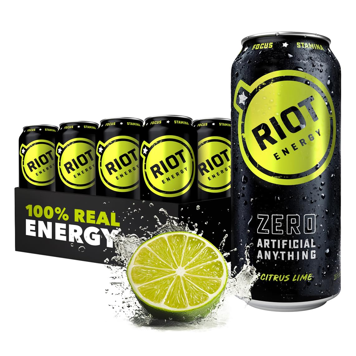 Riot Energy - Energy Drink Citrus Lime Flavor, Pack of 12 - 16oz
