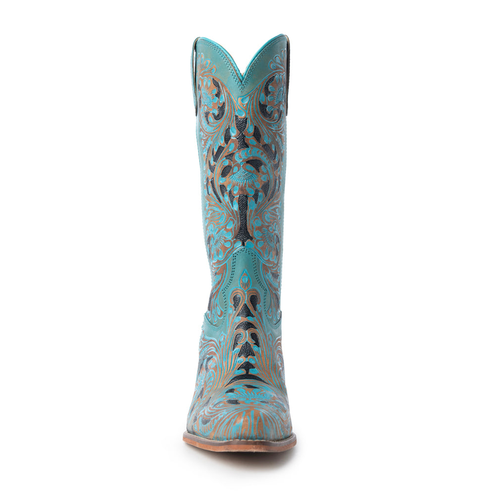 Myra Kasiopeah Cowgirl Leather Boots - Turquoise Western Boots for Women with Pointed Toe Heel