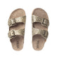 Myra Rio Amarillo Embossed Leather Sandals for Women in Beige â€“ Dual Buckle Design, Cork Sole Comfort, Western Slip-on