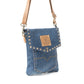 Myra Studded Dahlia Denim Crossbody Bag for Women – Upcycled Jeans with Leather Strap & Front Pocket Flap