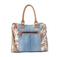 Myra Crimson Glade Floral Canvas Tote Bag - Dual Handle Leather Strap Upcycled Denim Bag for Fun Outings