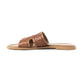 Myra Carmina Anne Tan Embossed Leather Slip-On Sandals for Women â€“ Western H-Cut Slides with Studded Trim