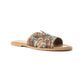 Myra Carmina Blue Embossed Leather Slip-On Sandals for Women â€“ Western H-Cut Slides with Studded Trim