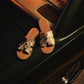 Myra Daleena Anne Leather Slide Sandals for Women – Western Style Open-Toe Flats with Natural Hairon Pattern