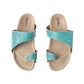Myra Eastward Winds Embossed Leather Sandals for Women – Asymmetrical Strap, Cork-Finish Sole & Toe Loop for Desert Chic Appeal
