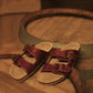 Myra Falling Feather Red Tooled Leather Sandals for Women - Dual Strap Casual Slides with Cushioned Sole for All-Day Comfort