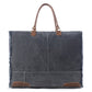 Myra Dakota Trail Hairon Leather Weekender Bag â€“ Handmade Canvas Print with Rustic Fringe Sides & Leather Handles