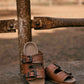 Myra Great Sonora Sunset Studded Leather Sandals for Women – Cork Sole, Antique Brass Dual Buckles for All-Day Comfort