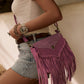 Wild West Fringe Leather Crossbody Bag in Purple