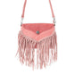 Wild West Fringe Leather Crossbody Bag in Pink