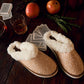 Snowdrift Embossed Leather Slippers in Wintry Beige