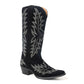 Midnight Trail Embroidered Leather Boots in Shadow Black