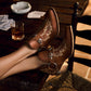 Myra Western Ember Ankle Booties for Women – Embroidered Leather with Buckled Straps, Pointed Toe & Stacked Low Heel