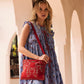 Myra Texas Rose Embroidered Leather Sling Bag for Women Suede Finish with Silver Studded Detail