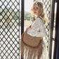 Sage Whisper Fringe Leather Bag in Beige