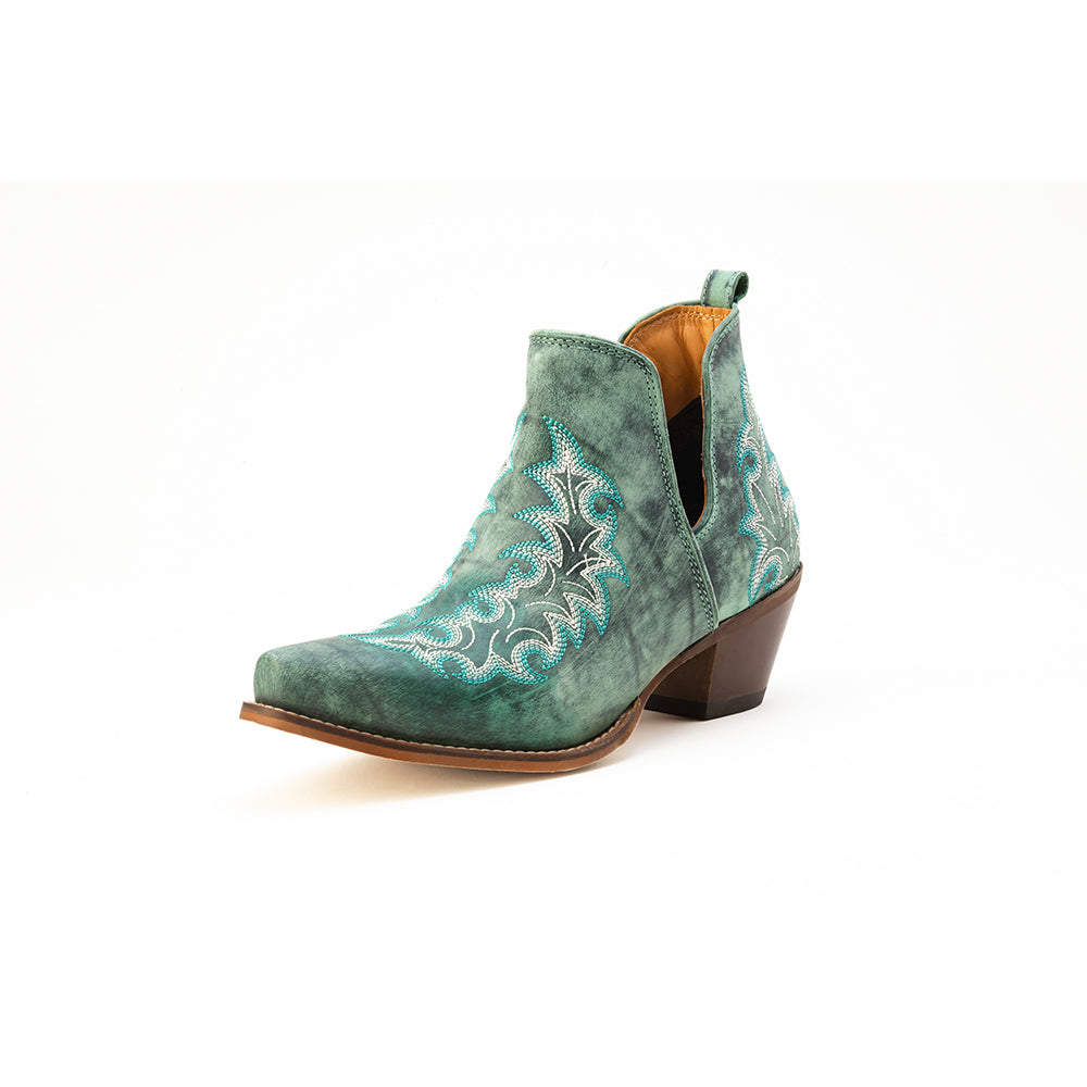 Myra Sagebreeze Embroidered Leather Booties in Lagoon Teal