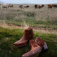 Myra Wild Ember Fringed Handtooled Leather Booties in Golden Rust