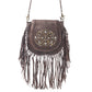 Myra Luna Belle Studded Leather Bag with Fringes in Maverick Mocha