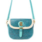Myra Turquesa Rose Embossed Leather Crossbody Bag with Fur Accent in Cactus Bloom