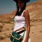Myra Turquesa Rose Embossed Leather Crossbody Bag with Fur Accent in Cactus Bloom