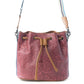 Myra Emberlace Embossed Leather Bucket Bag in Berry Rouge