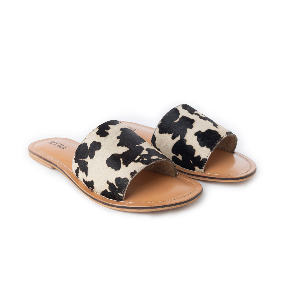 Myra Mojave Herd Hairon Leather Sandals in Creamhide White