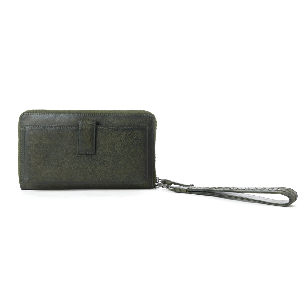 Myra Zidana Elko Braided Veg Tanned Leather Wallet in Obsidian Green