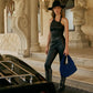 Myra Saddle Weave Genuine Suede Leather Bag in Royal Blue