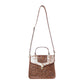 Myra Duchess Hairon Handtooled Flap and Button Leather Satchel in Mocha Cream