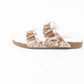 Prairie Winds Fur Comfort Hairon Leather Sandals In Brown & White