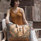 Myra Cosmopolitan Weekender Tote Bag Fringed Edges, Aztec Print Design with Buckle Flap Closure for Travel