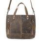 Myra Ultimate Choice Brown Suede Leather Handbag for Women Twin Top Handles, Crossbody Strap, Double Front Pockets