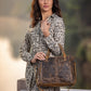 Myra Ultimate Choice Brown Suede Leather Handbag for Women Twin Top Handles, Crossbody Strap, Double Front Pockets