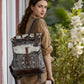Myra Vibe with Me Hairon Canvas Backpack for Women Mandala Print, Leather Straps for Boho Travel & Western Day Trips
