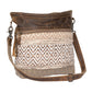 Myra Blending Taste Aztec Print Shoulder Bag for Women Brown Suede Leather, Adjustable Strap, Rustic Daily Carry