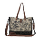 Myra Mystique Canvas Leather Messenger Bag - Dual Strap Floral Satchel with Vintage Print and Adjustable Crossbody Design