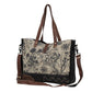 Myra Mystique Canvas Leather Messenger Bag - Dual Strap Floral Satchel with Vintage Print and Adjustable Crossbody Design