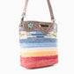 Myra Azure Petals Woven Crossbody Bag with Handtooled Leather â€“ Multicolor Embroidery, Adjustable Strap & Cutout Handle
