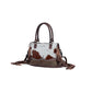 Myra Brown Freckles Concealed Carry Bag Hairon Leather with Fringe Detail and Tooled Trim, Dual Carry Western Tote