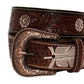 Pink feather Hand-Tooled Leather Women's Belt