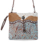 Myra Blue Isle Embossed Leather Crossbody Bag for Women Small Size Western Sling with Hairon Accents